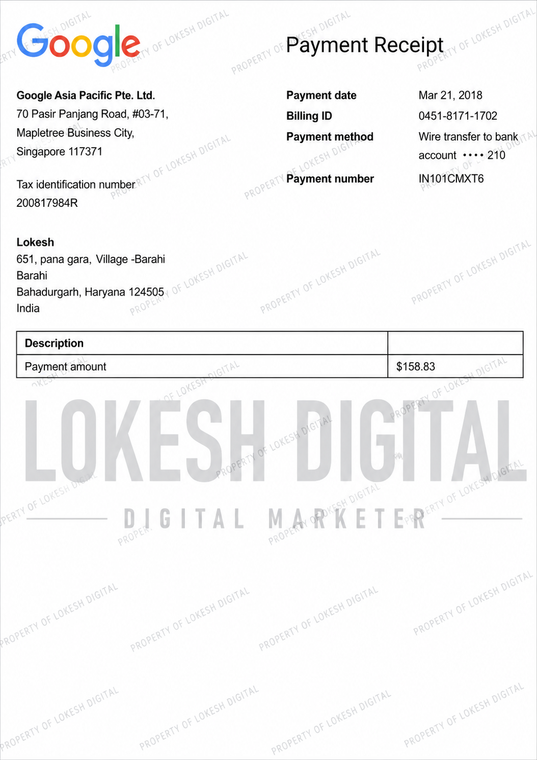 Google payment receipt